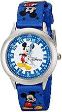Disney Kids' W000022 Time Teacher Stainless Steel Watch with Blue Nylon Band
