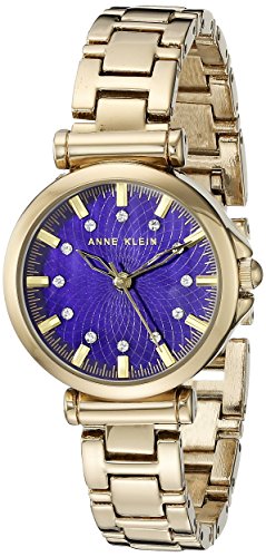 Anne Klein Women's AK/1622PMGB Swarovski Crystal Accented Purple Dial Gold-Tone Bracelet Watch