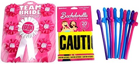 Bachelorette Party Buttons Dicky Straws and Caution Tape