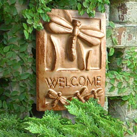 Dragonfly Craftsman-Style Ceramic Clay Welcome Plaque, 9