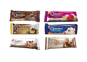 Quest Indulgent Sampler Bundle - Chocolate Brownie, Chocolate Peanut Butter, Chocolate Chip Cookie Dough, White Chocolate Raspberry, Vanilla Almond Crunch, Double Chocolate Chunk - 12 Protein Bars
