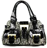 Womens Black Croc Grey Canvas Designer Shoulder Handbag