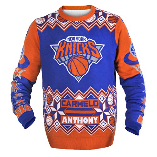KLEW NBA New York Knicks Carmelo Anthony #7 Ugly Sweater, XX-Large, Orange