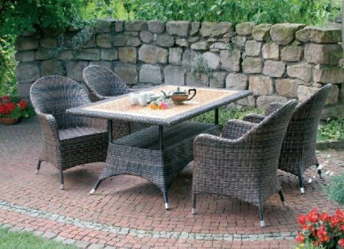 BOLIVIA Tisch 150 x 95 cm Geflecht mit Teakholzplatte bicolor