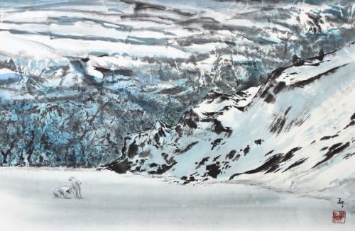 "I Think It's Over There" Two Polar Bears in a Winter Landscape, Giclee Print of Original Sumi-e Painting, Various Sizes (10 x 15)