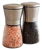 Elegant Stainless Steel Salt and Pepper Grinder Set; Salt Mill & Pepper Mill Pair with Adjustable Coarseness and Stunning Glass Body; Perfect for Spices, Delivers a Fresher Experience than Shakers
