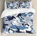 Ambesonne Camouflage Duvet Cover Set Queen Size, Illustration with Abstract Soft Colors Pattern Camouflage Design, Decorative 3 Piece Bedding Set with 2 Pillow Shams, Slate Blue Indigo Grey