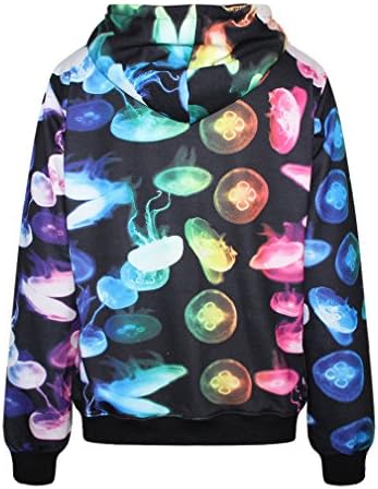 Erlking Women's Punk and Rock Printing Colorful Jellyfish Hooded Sweatshirts