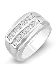 14k White Gold Princess Diamond Mens Anniversary Wedding Ring Ring (1.35 Cttw,... by 