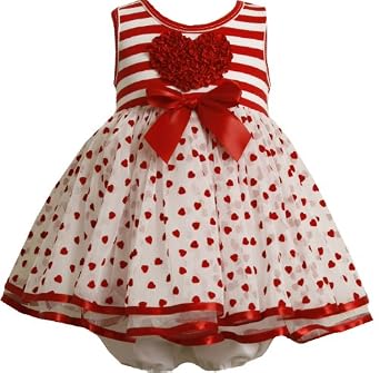 Baby Girls Flocked Hearts Organza Skirt With Stripe Knit Bodice