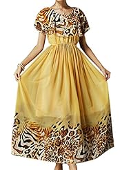  Leopard Print Floral Print Floor Length Chiffon Maxi Dress  With Ruffles
