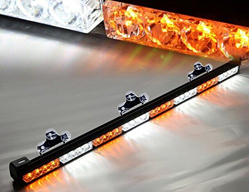 Ediors 35.5″ 32 LED Emergency Traffic Advisor Flash Hazard Strobe Light Bar With Large Suction Cups Warning Amber/White