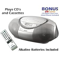 Sony Portable Stereo Sound System with Digital AM/FM Tuner, Mega Bass, CD Player, Synchronized Dubbing, Tape Cassette Deck Recorder, LCD Display, 30 Presets Stations, Sleep Timer, 4' Wide Dispersion Speakers and Full Function Remote Control - Batteries Included *BONUS* DBsonic CD Player Lens Cleaner Included