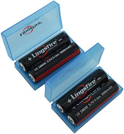 LingsFire® 4 Pack Black 18650 3000mah 3.7V Rechargeable lithium Battery With 2PCS Plastic 18650 Battery Storage Case Box Organizer " (Battery + Blue Case)