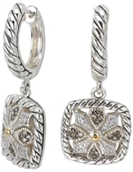 925 Silver, Brown & White Diamond Square Earrings w/ 18k Gold Accents (0.10ctw)