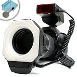 EasyLighting HD Macro Ring Flash LED Light Attachment for Nikon Digital SLR D5100 , D3200 , D3100 , D800 & More Cameras and Lenses ** Includes Camera Cleaning Kit **