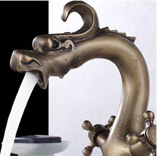 WFU M100 Chinese Dragon Head Style Two Handle Single Hole Bathroom Vanity Sink Faucet - Antique Copper