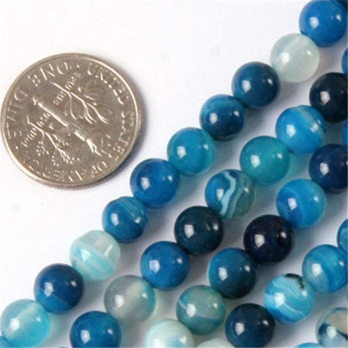 GEM-Inside Natural 6mm Banded Blue Agate Gemstone Loose Beads Round Energy Stone Power Beads for Jewelry Making 15"