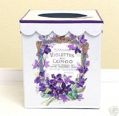 White Retro Tissue Holder ~ Tissue Box Cover ~ Tissue Box Holder ~ Kleenex Holder ~ Shabby Chic White Enamel with Vintage French Label