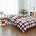 King Duvet Cover Set, 100% Wash Cotton Red Blue Plaid Bedding Sets 3 Piece Geometric Duvet Cover with 2 Pillowcases Zipper Closure for Teens Adults