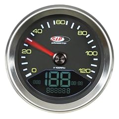 Drehzahlmesser/Tacho SIP f�r Vespa P80-150X/PX80-200 E /P200E, rund, � 85mm, -199km/h bzw. 125mph, Ziffernblatt: schwarz, Ziffe.. ..rn: gelb, digital, 0-12.000 U/min analog /digital, � km/h, km/Tag, Temperaturanzeige bis 250�, Uhr, Tachoring Edelstahl, Made by KOSO