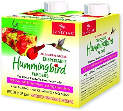 EZNectar Disposable Hummingbird Feeders with Nectar, 2 Pack 22 Fl Oz Total