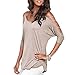 CHIC.U Women's Casual Loose Hollowed Out Shoulder Three Quarter Sleeve Shirts