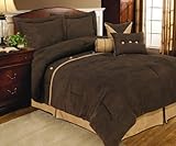 7Pc Cal King Oxford Chocolate Micro Suede Comforter Set