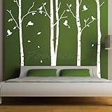 Set of 4 Big Birch Trees in White- 8.5 ft nursery wall decals tree vinyl wall art wall decor sticker