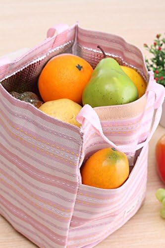 SANTHREE Waterproof Multifunctional White Dots Canvas Lunch Bag Korea Cute Ice Pack Cooler Bag Reusable Summer Picnic Camping Cold Bags Outdoor Insulation Package (Pink)