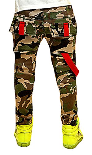 Sweety, Boy's Camouflage Jeans Super Soft Pull-On Red Strap Military Style