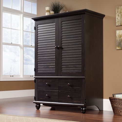 Harbor View Antique Entertainment Armoire Antiqued Black Paint On Sale