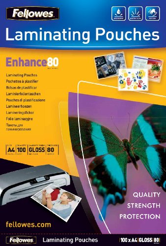 FELLOWES - Pochette a plastifier, A4, brillante, 160 microns 2 x 80 microns (Enhance), dime (L)216 x (H)303 mm contenu: 100 pieces