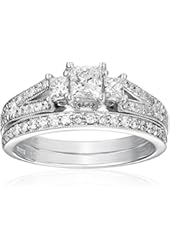 Kobelli 1-1/8 cttw Princess and Round Diamond 14k Gold Wedding Ring Set, Size 10.5
