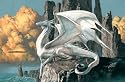 Hobsyllwin Dragon (White, On Rock) Art Poster Print - 24" X 36"