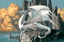Hobsyllwin Dragon (White, On Rock) Art Poster Print - 24" X 36"