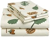 Pike Street 135-Gram Printed Flannel Queen Sheet Set, Acorns & Pinecones