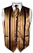 Men's Dress Vest & NeckTie Gold & Black Woven Stripe Design Set for Suit or Tuxedo