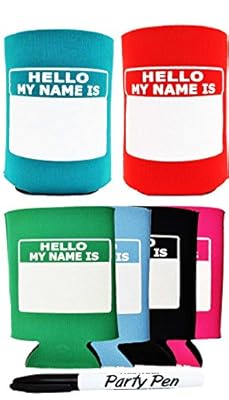 Hello, My Name Is Funny Badge and Party Pen Multi Pack Can Drink Coolers Coolies