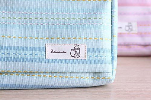 SANTHREE Waterproof Multifunctional White Dots Canvas Lunch Bag Korea Cute Ice Pack Cooler Bag Reusable Summer Picnic Camping Cold Bags Outdoor Insulation Package (Blue)