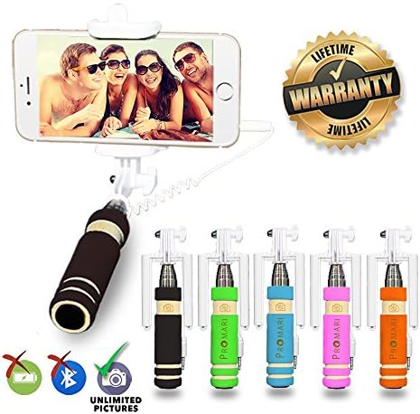 Promari Selfie Stick, The Best Mini Monopod Easy To Use Pocket Size For iPhone 6s, 6, 5s, 5 and Andriod Smartphones - Take Your Selfy Everywhere You Go! (Black)