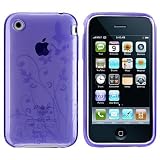 Apple Iphone 3g/3gs Soft Silicone Rubber Purple Butterfly Flower Skin Phone C...