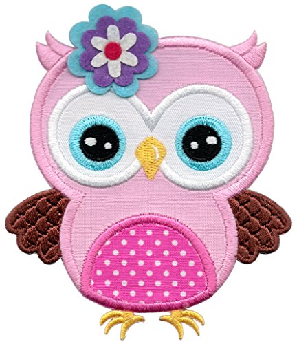 PatchMommy Iron On Applique Patch, Pink and Brown Owl 3 - Kids Baby