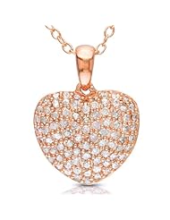 Sterling Silver, Rose Rhodium Plated, Diamond Heart Pendant with Chain, (.5 cttw, GH Color, I2-I3 Clarity), 18"