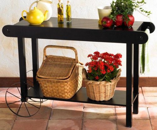 Baker's Cart Sofa Table 32hx48w Distressed Blk