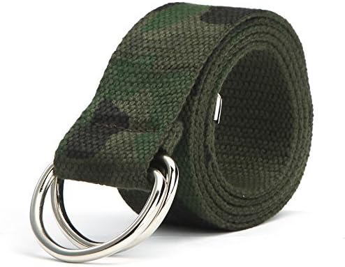 Mens Womens Retro Canvas Belt with Double D Ring Metal Buckle Camo