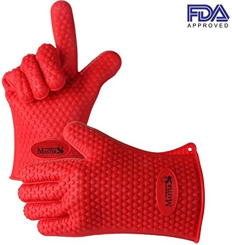 Cooking Gloves Heat Resistant Silicone Oven Mitts 5 Fingers for Grilling BBQ Waterproof Non Slip Non Toxic Eco Friendly Dishwasher Safe Premium Quality Set from KS Masters for High Thermal Protection