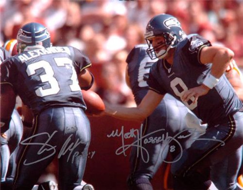 Shaun Alexander and Matt Hasselbeck Seattle Seahawks - Hand-off - Autographed 16x20 Photograph