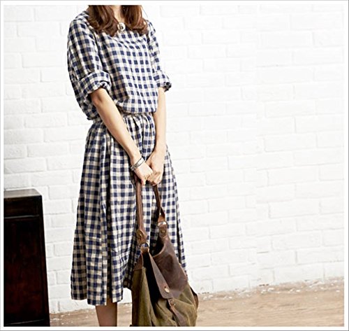 -eriira- 2015 春 森ガール ナチュラル系 ワンピース チェック柄 ロールアップ 袖 マキシ丈 / 春 夏 お出かけ