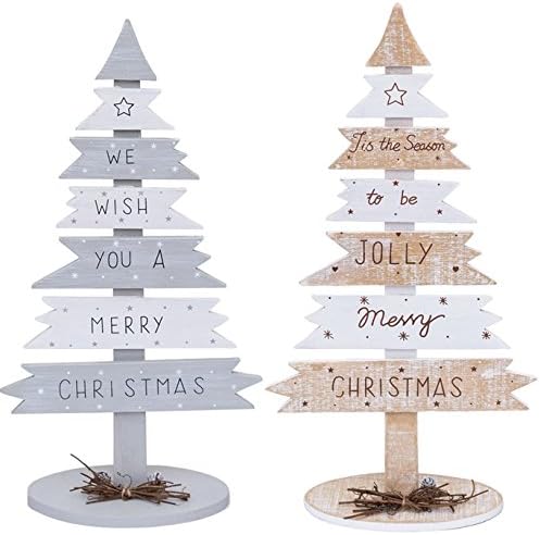 Set of 2 Wood Tabletop Christmas Trees Vintage Look Slatted Pallet Pinecone &amp; Twig Accents - 15 x 8